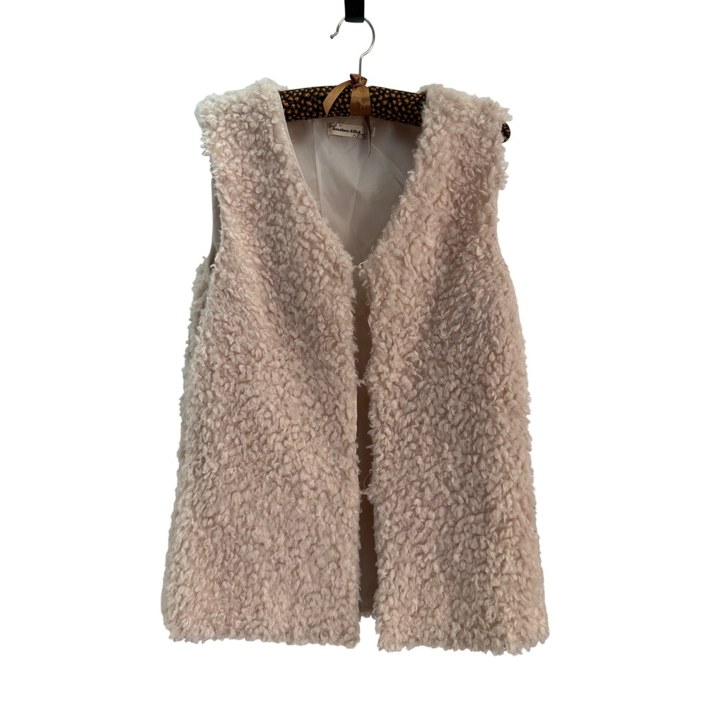 Southern Stitch Faux Shearling Vest Cream Curly Faux Fur Open Front Size S-M